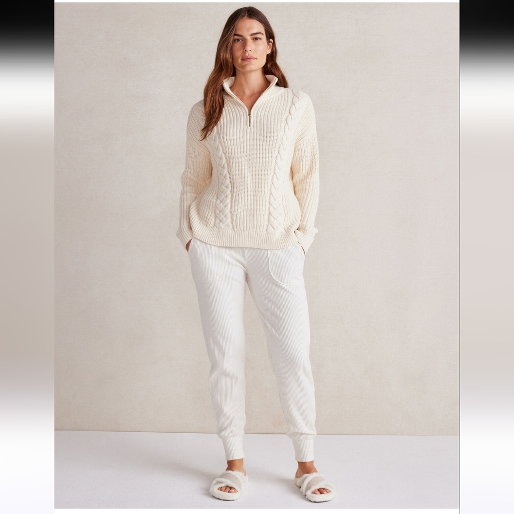 Shaker Stitch Half-zip Cable Knit Sweater